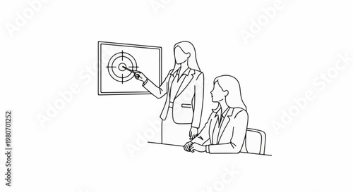 Woman points to target on screen for attentive listener