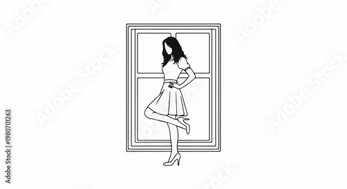 Woman posing with one leg up in front of a window