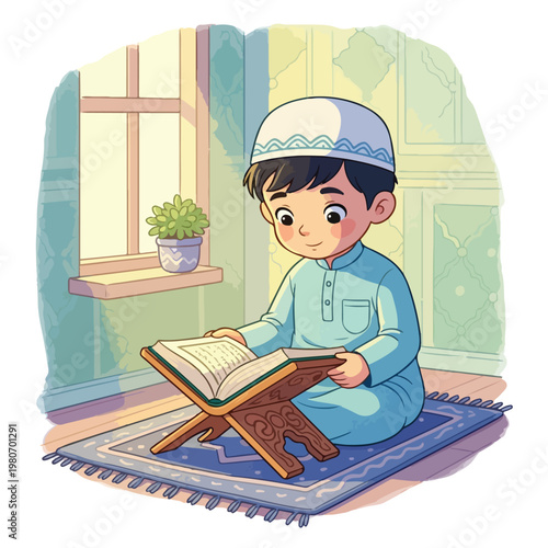 Cute Muslim Boy Character in Religious Outfit