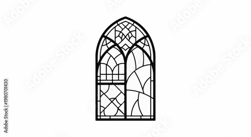 Ornate arched window with geometric leaded glass detailing