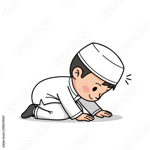Cute Muslim Boy Character in Religious Outfit