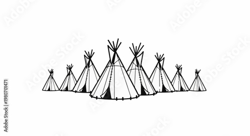 A cluster of hand-drawn teepees forms a striking graphic