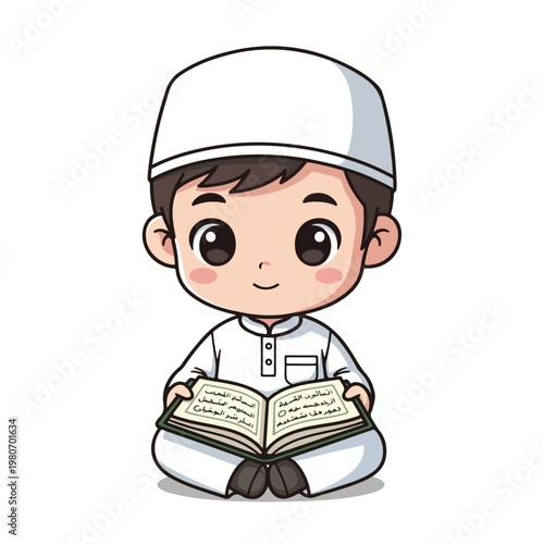 Cute Muslim Boy Character in Religious Outfit