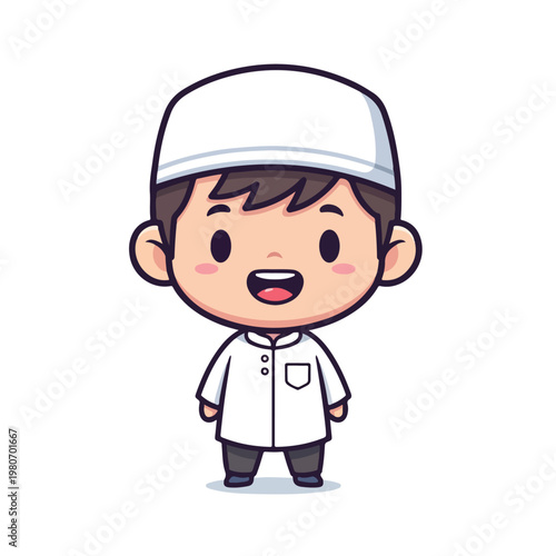 Cute Muslim Boy Character in Religious Outfit