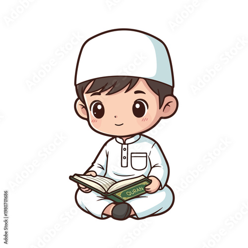 Cute Muslim Boy Character in Religious Outfit