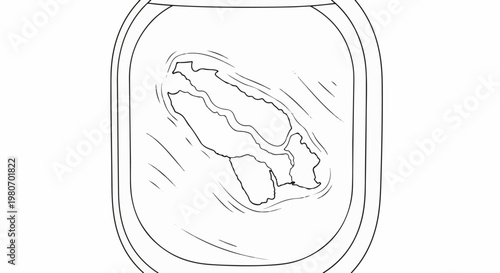 Aerial view of a fragmented landmass as seen through an airplane window