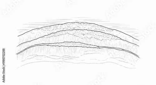 Detailed line drawing of layered geological strata with wavy lines indicating soil or rock texture