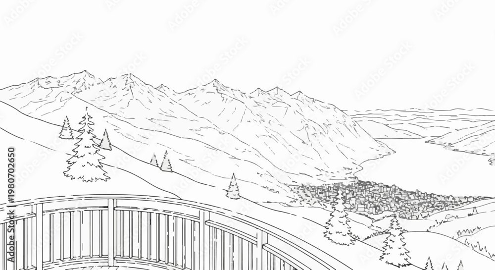 Fototapeta premium A scenic view of a lakeside town nestled at the base of majestic, snow-capped mountains