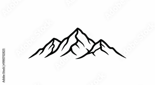 Minimalist black and white outline of jagged mountain peaks