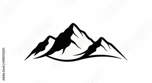 Black silhouette of majestic mountains on white background