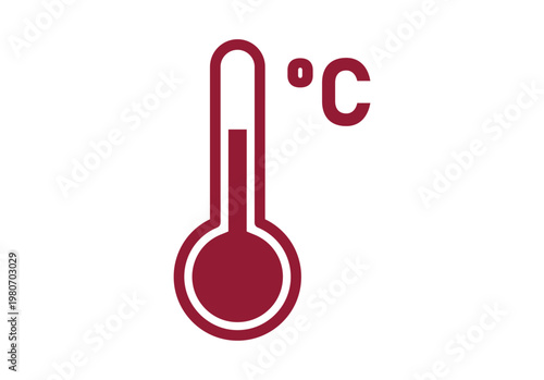 Icono de termómetro médico de color rojo con símbolo de grados celsius para medir la temperatura corporal o ambiental