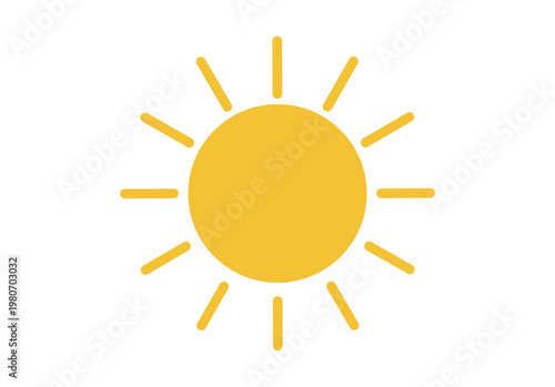 Icono de sol amarillo brillante con rayos lineales que simboliza un día despejado y buen tiempo meteorológico