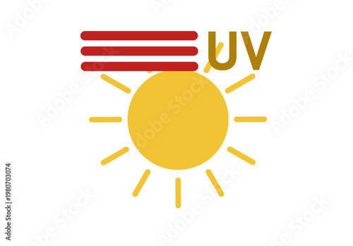 Sol de color amarillo con niveles de radiación uv y líneas de advertencia