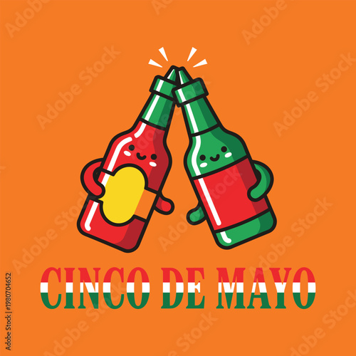 Cartoon beer bottles toasting for Cinco de Mayo celebration Cinco De Mayo T-Shirt Design