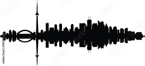 Toronto city skyline vector silhouette with CN Tower reflection, iconic Canadian urban landscape illustration isolated on white background, modern, travel.