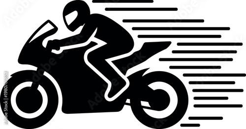 Motorcycle, racing bike, motorbike icon, speed motion, black silhouette