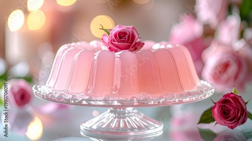 ガラス皿の上のペールピンクのゼリー