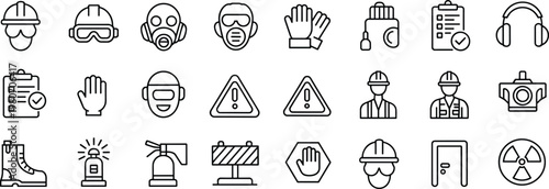 Collection of Safety and Industrial Icons for Workplace Protection and Hazard Awareness helmet