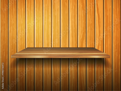 Wooden shelf on wooden background