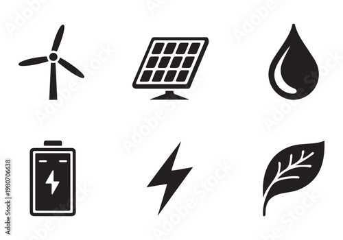Renewable energy vector icon set in flat style isolated on white background.