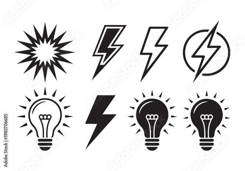 Electricity power and light bulb icon set vector graphic design.