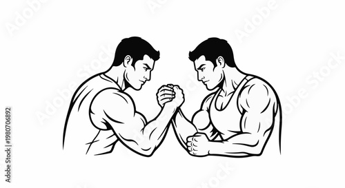 Two muscular men engaged in a decisive arm wrestling match