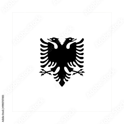 Black double headed eagle emblem represents the national coat of arms of albania featuring a sharp silhouette design isolated perfectly on a clean white background suitable for patriotic projects or o