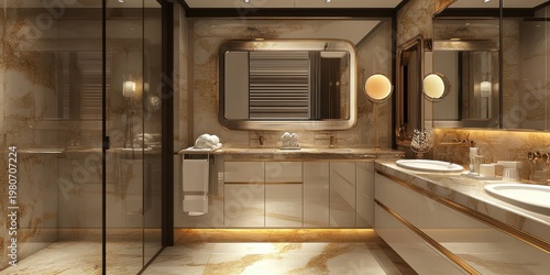 Elegant home bathroom interior with double sink 