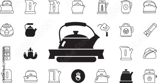 Collection of black and white kettle and related kitchen electric kettle stovetop kettle teapot