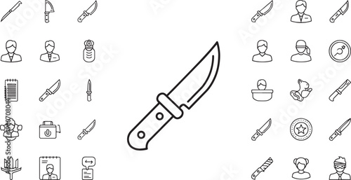 Collection of black line featuring knives and people knife line outline black and white tool blade