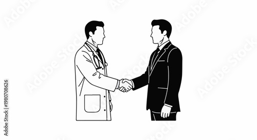 Two men, one in a doctor's coat and the other in a suit, shake hands