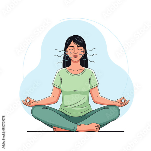 Woman meditating in lotus position calmly 5.