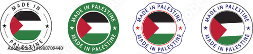 Made in Palestine Round Stamp Badge Icons Set with Palestinian Flag Vector