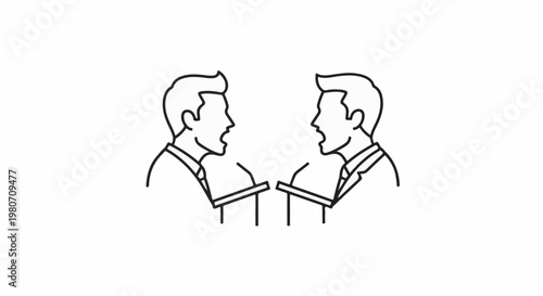 Two men in suits facing each other at podiums speaking