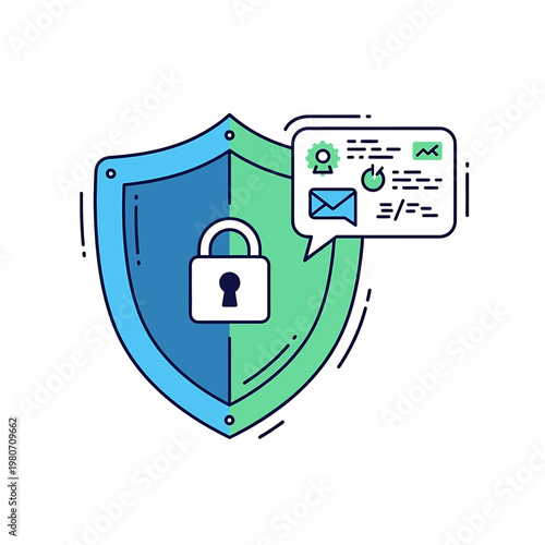 Shield with padlock and notification.