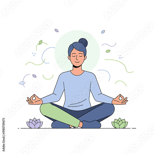 Woman meditating in lotus position 8.