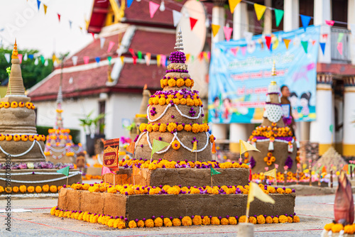 PHITSANULOK, THAILAND - April 9,2026: Thai people come to build the Sand Pagoda for return the sand to the temple on Songkran festival at Ratchaburana temple in Phitsanulok Thailand.