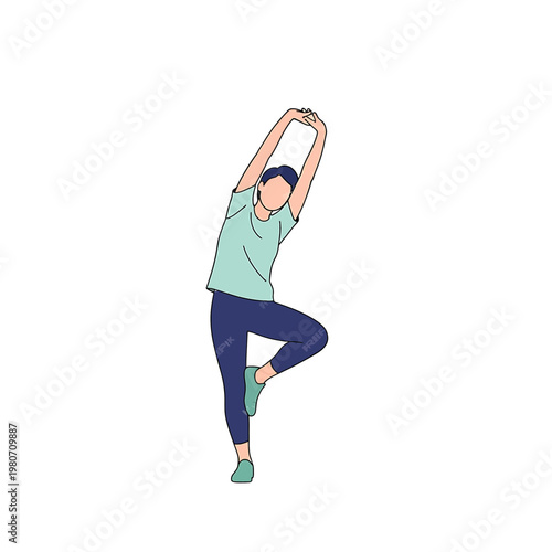 Woman doing yoga on one leg.