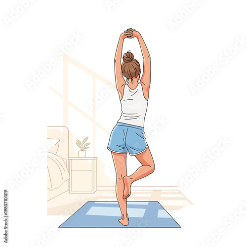 Woman doing yoga on a mat.