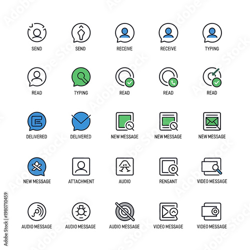 Collection of messaging icons and symbols.