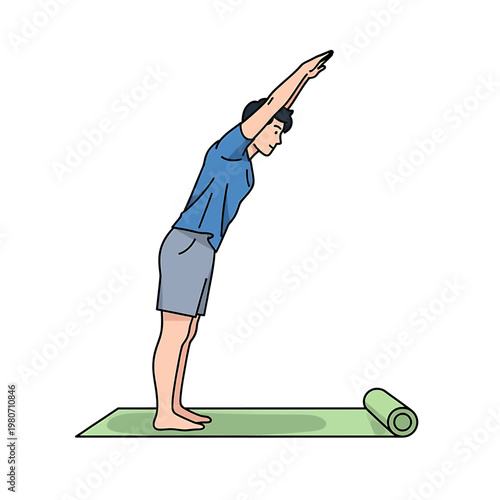 Man doing standing yoga stretch exercise.