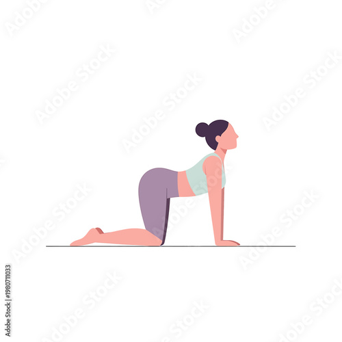 Woman doing cat cow yoga pose.