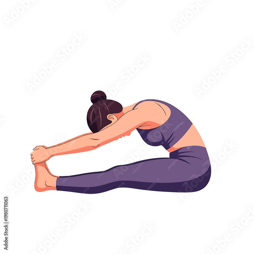 Woman doing seated forward bend yoga 1.