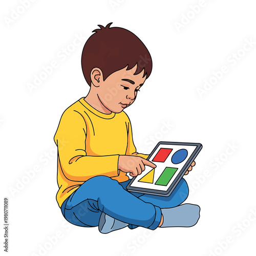 Young boy playing with digital tablet 1.