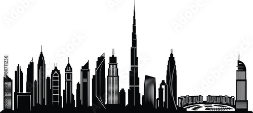 World landmarks collection with Dubai Kuala Lumpur Sydney skyline Vatican City monuments maritime ships and vehicle silhouettes black vector illustration set
