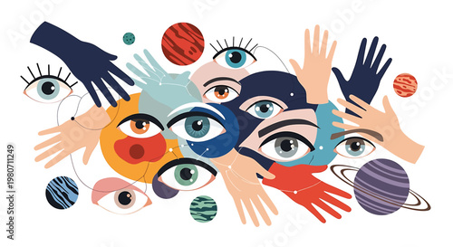 Diverse Hands and Eyes Collage Portrait.