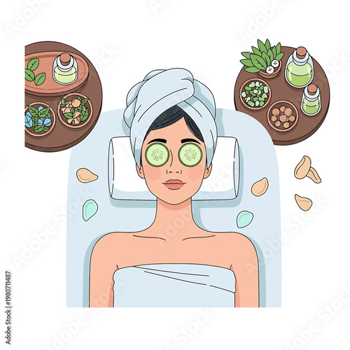 Woman receiving facial spa treatment relaxation.