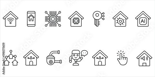 Smart Home Technology Icons Collection With Houses And Devices vector illustration