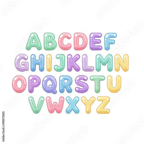 Multicolored alphabet letters in pastel colors.