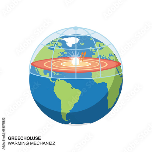 Earth with red heat warming circle.